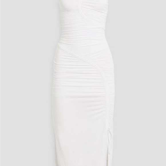 Jonathan SIMKHAI White Midi Dress Size Small Jessica Ruched Bodycon One Shoulder - Picture 5 of 6